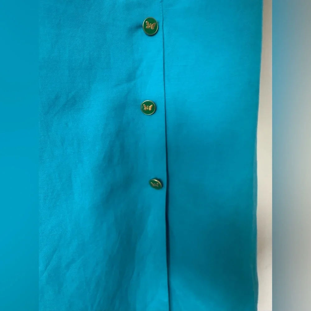 Vintage 80s 90s Adriana Papell Turquoise Fitted Linen Side Tie Gorgeous Dress - Picture 3 of 15